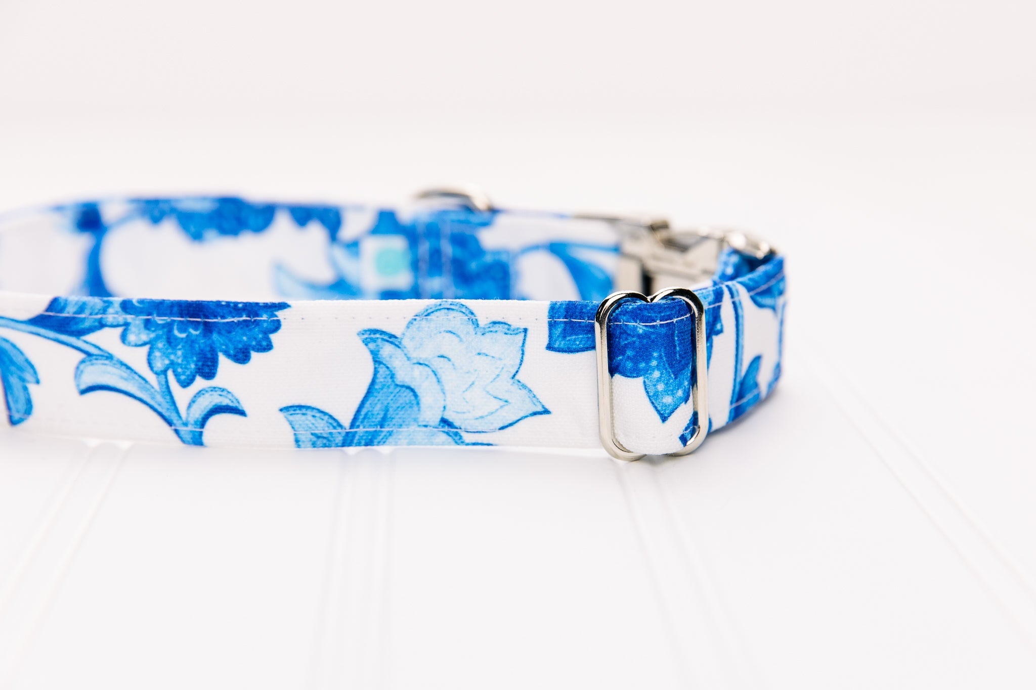 Blue Floral Chintz Water Resistant Dog Collar
