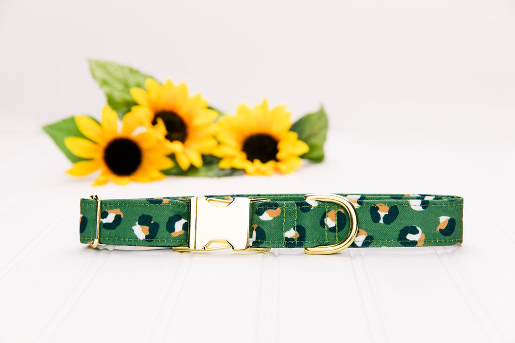 Olive Green Leopard Print Water Resistant Dog Collar