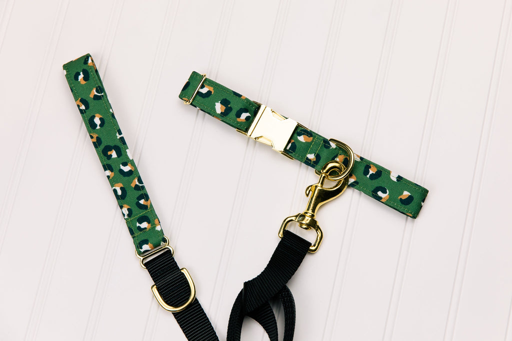 Olive Green Leopard Print Water Resistant Dog Collar
